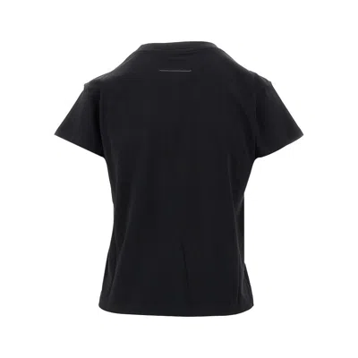 Mm6 Maison Margiela Crewneck T-shirt With Rectangular Applique And Design In Black