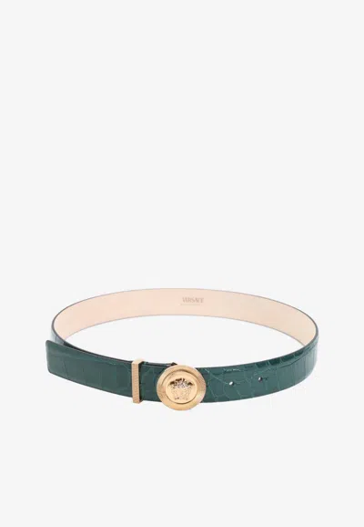 Versace Medusa-motif Leather Belt In Green