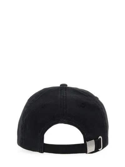 Ganni Womens Black Brand-embroidered Cotton-canvas Cap In Black