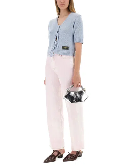 Ganni Oversized Denim Izey Jacket In Pink