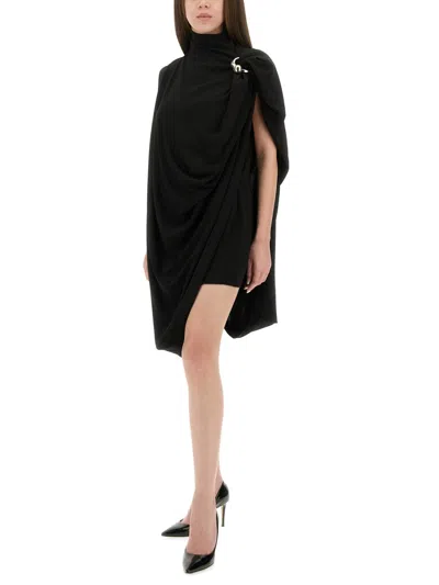 Jean Paul Gaultier Draped High Neck Sleeveless Asymmetric Dress In Black
