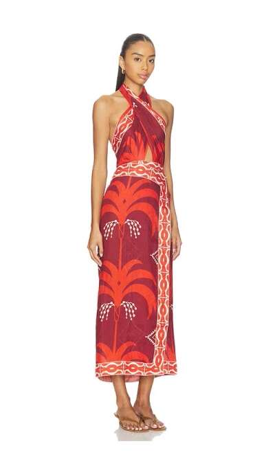 Johanna Ortiz Cutout Printed Linen Halterneck Maxi Dress In Red