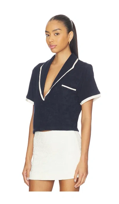 Johanna Ortiz Misty Hem Cropped Cotton-terry Shirt In Blue