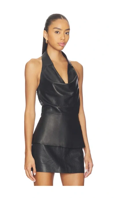 Aexae Leather Cowl Neck Top In Black