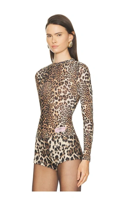 Ganni Printed Marl Mesh Top In Multi