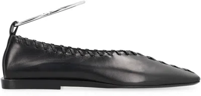 Jil Sander Ring Whipstitch-trimmed Leather Ballet Flats In Black