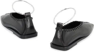 Jil Sander Ring Whipstitch-trimmed Leather Ballet Flats In Black