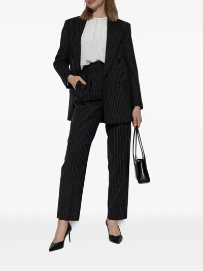 Max Mara Black Pinstriped Double-breasted Wool Jacket In Black