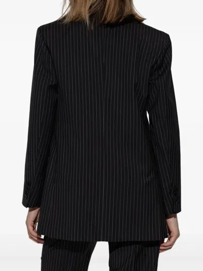 Max Mara Black Pinstriped Double-breasted Wool Jacket In Black