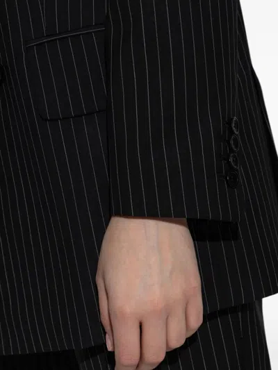 Max Mara Black Pinstriped Double-breasted Wool Jacket In Black