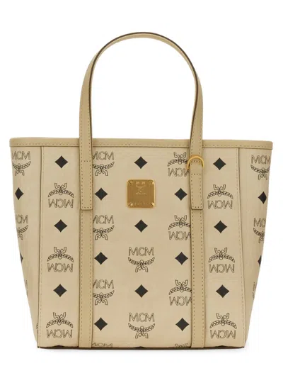 Mcm Mini Tony Printed Canvas Tote Bag In Nude