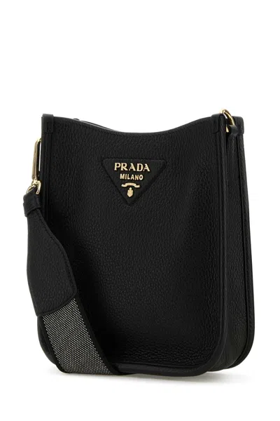 Prada Medium Leather Shoulder Bag In Black