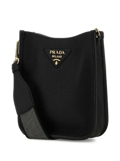 Prada Medium Leather Shoulder Bag In Black
