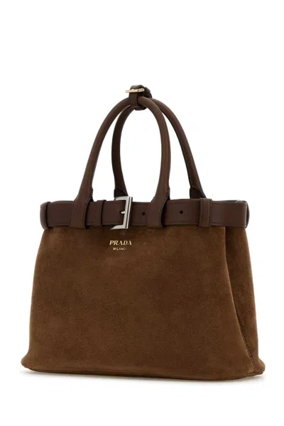 Prada Buckle Bag Medium Size Cacao Colour In Suede Women In Brown