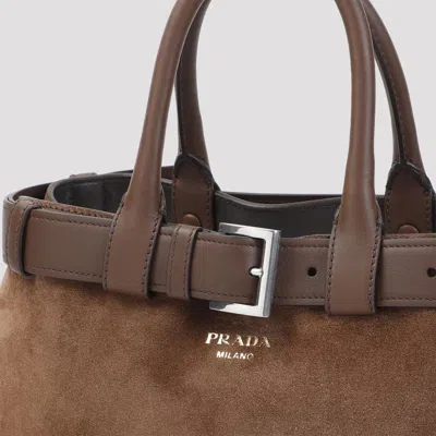 Prada Buckle Bag Medium Size Cacao Colour In Suede Women In Brown