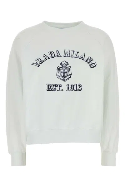 Prada White Cotton Sweatshirt In Gray