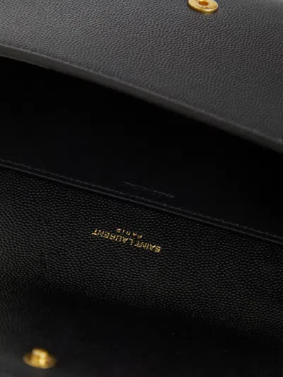 Saint Laurent Black Pebbled Wallet Bag In Black
