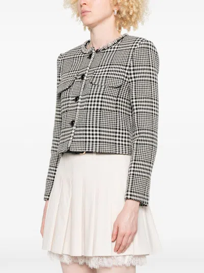 Self-portrait Self Portrait Houndstooth Blazer In Brown