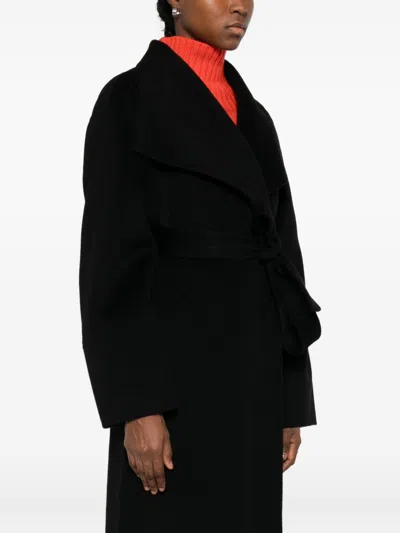 Soft Goat Wide-lapels Belted Coat In Black