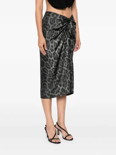 Stella Mccartney Stella Mc Cartney Leopard Midi Skirt With Knot In Gray