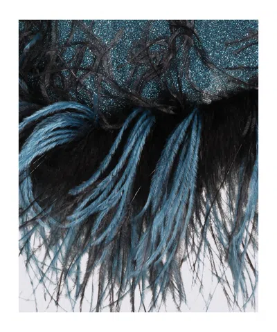 Oseree Lumiere Feather Detail Glitter Mini Dress In Blue