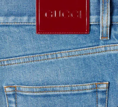 Gucci Flared Stretch Cotton Denim Pants In Blue