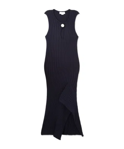 Stella Mccartney Womens Ink Ribbed Sculptural Cotton Knit Midi Dress Xxs In Blue