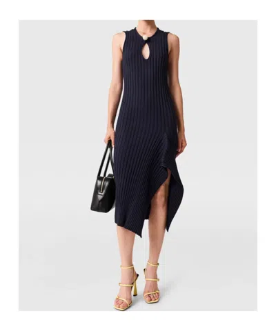 Stella Mccartney Womens Ink Ribbed Sculptural Cotton Knit Midi Dress Xxs In Blue