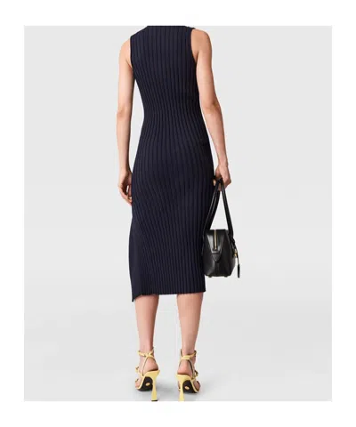 Stella Mccartney Womens Ink Ribbed Sculptural Cotton Knit Midi Dress Xxs In Blue