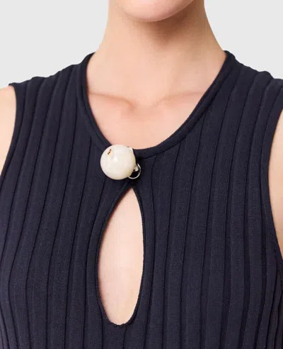 Stella Mccartney Womens Ink Ribbed Sculptural Cotton Knit Midi Dress Xxs In Blue