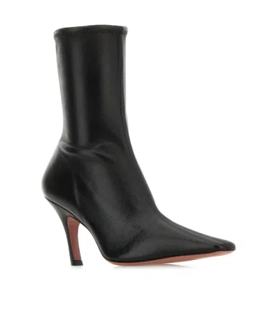 Amina Muaddi Jamie Nappa Leather Ankle Boots Stiletto In Black