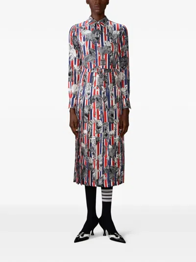 Thom Browne Twill Pleated Hector Midi Dress In White