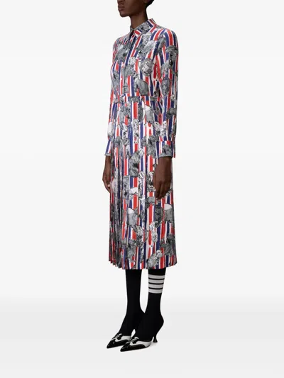 Thom Browne Twill Pleated Hector Midi Dress In White