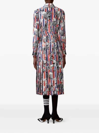 Thom Browne Twill Pleated Hector Midi Dress In White
