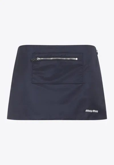 Miu Miu Mini Skirt With Contrasting-logo In Blue