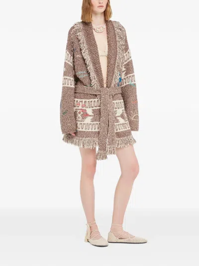 Alanui Written By The Ocean Fringed Patterned Cardi-coat In Brown