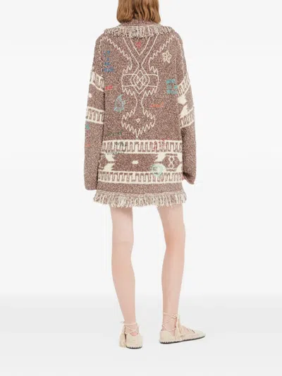Alanui Written By The Ocean Fringed Patterned Cardi-coat In Brown