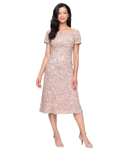 Alex Evenings Sequin Soutache Lace Cocktail Midi Dress In Pink
