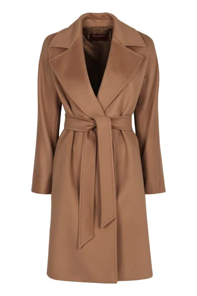Max Mara Cles Belted Wool-blend Coat In Brown