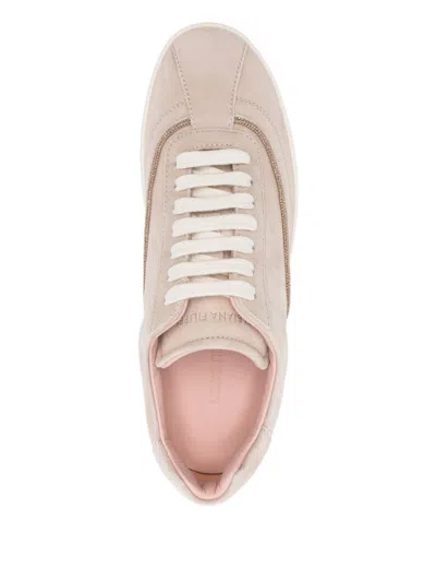 Fabiana Filippi Women Beige Suede Sneakers, 8.5 Luxury Sneakers For Women Darveys In Pink