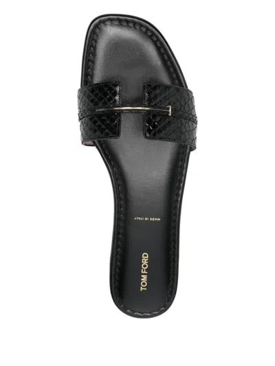 Tom Ford Snake-print Flat Sandals In Black