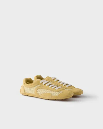 Prada Montecarlo Re-edition 2005 Suede And Mesh Sneakers In Yellow