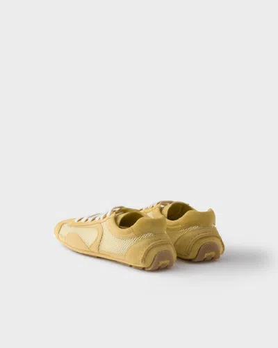 Prada Montecarlo Re-edition 2005 Suede And Mesh Sneakers In Yellow
