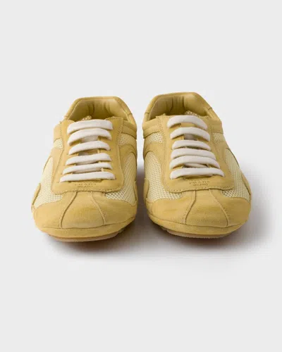 Prada Montecarlo Re-edition 2005 Suede And Mesh Sneakers In Yellow