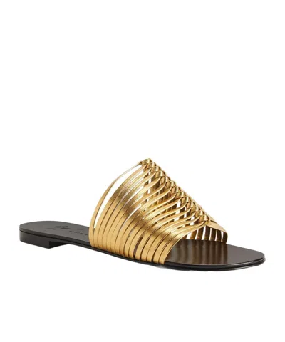 Giuseppe Zanotti Savoia Flat Sandals Open Toe Metallic In Gold