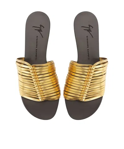 Giuseppe Zanotti Savoia Flat Sandals Open Toe Metallic In Gold