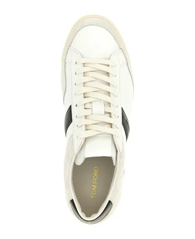 Tom Ford Panelled Suede And Grained Leather Sneakers In White
