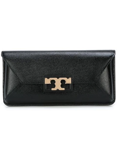 Tory Burch Gigi Caviar Leather Clutch - Black In Black/gold