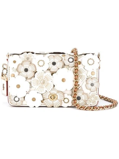 Coach 'dinky' Tea Rose Patch Glovetanned Leather Crossbody Bag In Old Lrass