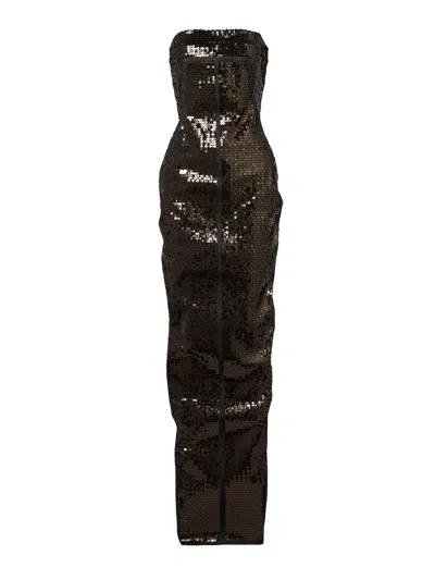 Rick Owens Sequined Denim Bustier Gown In Black